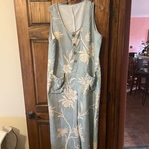 Floral Sleeveless Dress - Blue and Cream